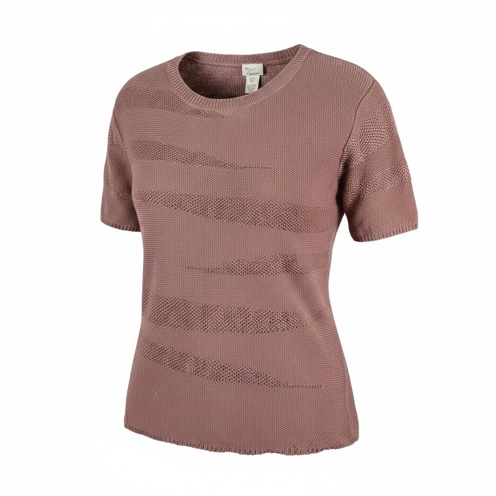 Andrea Jovine Womens Pink 100% Linen Short Sleeve Textured Knit Sweater SZ Small